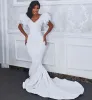 Mermaid trouwjurken bruidsjurk veer kralen van de schouder sweep trein op maat gemaakte strand tule plus size vestido de novia 403