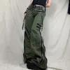 Spodnie kobiet bandaż bandaż w niskiej talii spodnie gotyckie punkowe workowate retro kawaii spodnie grunge zielone dżinsy zamka błyskawiczne Koreańskie spodnie dresowe 230923
