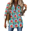 Blusas femininas tropical paraíso blusa floral impressão retro padrão casual feminino rua moda camisa verão manga longa oversized topo