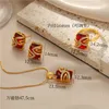 Chokers Fashion Copy Pure 24k Gold Jewelry Three Piece Set Necklace Earrings Ring Permanent Red 18k Gold Color Jewelry Set For Women's 230923