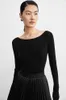Kadın Sweaters Naizaiga 100 Superfine Merino Yün Eğik Boyun Uzun Kollu Katı Bahar Kadın Sakinsiz Tul Fullar Sweater WLHL36 230923