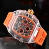 2021 Man Watch Men Leisure Quartz Watches Transparent Dial Color Rubber Strap Small Pointer Working Watches293h
