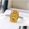 Anneaux de mariage Solide 925 Sterling Sier 8x12mm Glace Brisée Ovale Créé Moissanite Diamant Citrine Bague Pour Les Femmes Fiançailles Fine Jewel Dh3Zb