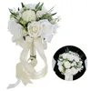 Decorative Flowers Wedding Bridal Bouquet White Champagne Flower Bridesmaid Artificial Bride Holding Engagement Party Drop