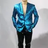 Abiti da uomo Blazer primaverili Giacche Abiti estivi sottili lucidi Discoteca Blingbling Costumi di scena Vestito Matrimonio Uomo Blu