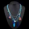 S3818 Collar de plumas con cuentas coloridas de viento nacional exagerado para mujer, collar multicapa con borlas y cuentas