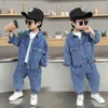 Kleidung Sets Frühling Herbst Cowboy Kind 2023 Koreanische Version Kleidung Für Teenager Kinder Jungen Zwei-Stück Denim Mantel Casual jacke