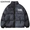 Herrarna ner parkas gonthwid graffiti bläck tie färgämne tryck bomull vadderad puffer parka jackor streetwear hip hop vinter casual punk rock hipster 230922