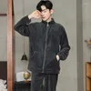 Mannen Nachtkleding Koreaanse Coral Fleece Pyjama Set Mannen Winter Pyjama Plus Size 3XL Flanel Losse Rits Vest Nachtjapon Pyjama