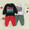 Conjuntos de roupas Criança Crianças Bebê Meninos Meninas Roupas de Natal Santa Chapéu Carta Imprimir Manga Longa SweatsPocket Calças Xmas Outfits 230923