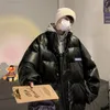 Heren donsparka's Hiphop PU-leer Heren High Street Thickend Warme gewatteerde jassen Unisex Winter Harajuku Oversized Bubble Uitloperjassen 230922