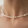 Catene Collana di perle d'acqua dolce con perline di vetro per donna Gioielli eleganti fatti a mano per le vacanze estive in acciaio inossidabile