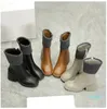 Women Betty Boots Pvc Rubber Beeled Platform Knee-high Tall Rain Boot Black Waterproof Welly Shoes Outdoor