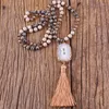 Hänge halsband rh mode bohemiska smycken tillbehör naturliga stenar knutna länkar sten tassel kvinnor gåva