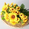 Fleurs décoratives Bouquet de tournesol en soie artificielle avec tige Faux tournesols Arrangement de marguerite pour mariage maison jardin décor de Noël