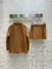 Women's Tracksuits 2023 Khaki Leather Coat High-waisted A-line Skirt Texture Comfortable Tooling Wind Large Pockets