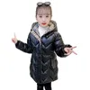 Зимний детский пуховик для девочек, красный, модный, непромокаемый, молодежное длинное теплое толстое пальто, зимняя одежда для больших детей 231227