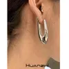 Hoop Earrings Oval U -shaped Light Surface Water Droplet Metal For Women European American HUANZHI 2023 Party Trend Jewelry