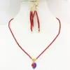 Halsbandörhängen Set 4 Style Natural Coral Red Tube 2 7mm pärlor smycken Guldfärg Cloisonne Pendant Chain 18inch B3241