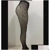Socks Hosiery Y Long Stockings Tights Women Fashion Black And White Thin Lace Mesh Soft Breathable Hollow Letter Tight Panty Hose High Dhh53
