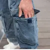 Herr jeans mode joggar last byxor avslappnad hiphop harem byxor streetwear lösa baggy denim kläder