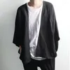 Männer Casual Hemden 2023 Mode Sommer Dunklen Stil Leinen Strickjacke Batshirt Mantel Schal Kragenloses Hemd Trend