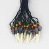 10pcs Fashion Wax Cotton Cord White ResinTooth Teeth Pendant Necklace With Eagle and Rasta Wood Beads Necklace2383