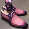 Os sapatos de vestido mais novos masculinos deslizam na moda de couro de couro, sapatos de classe rosa marrom azul, sapatos de negócios retrô zapatos de hombre para meninos de botas de festa 38-48