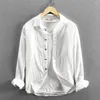 Men's Casual Shirts Autumn Mens Cotton Linen Long Sleeve Solid Color Camisas De Hombre Loose Fit 5XL Plus Size For