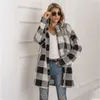 يمزج الصوف النسائي الحجم الكبير 2023 Autumnwinter Plush Plaid Long Coat 230922