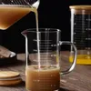 Tasse à mesurer en verre à haute teneur en borosilicate, tasse à lait résistante à la chaleur avec échelle, tasse à fruits avec poignée, verre à boire froid d'été, tasse à fruits écologique avec couvercle en bambou