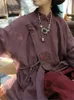 Gabardinas de mujer Abrigos Mujeres Estilo chino Lino Color Sólido Soporte Manga larga 2023 Cinturón de botón