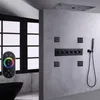 Sistemi doccia musicali neri opachi Rubinetto termostatico per vasca da bagno Rubinetto miscelatore per soffione doccia a LED a pioggia a soffitto a parete