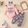 Set di abbigliamento nati Set di vestiti per bambina 3 6 mesi Manica lunga Top monopetto Stampa floreale Pantaloni Fascia per capelli Abiti per un anno 230923