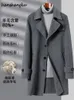 Мужская длинная куртка из смесовой шерсти, темперамент, осень-зима 2023, высокое качество, черный, серый, элегантный плащ, повседневная офисная мужская ветровка 230922