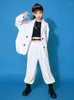 Stage Wear Bambini Costume Jazz Vestito da ballo Hip Hop Nero Bianco Maniche lunghe Kpop Outfit Vestiti per ragazze Ragazzi DNV17006