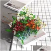 Decoratieve Bloemen Kransen 2 Stuks/5 Tak Nep Bosbes Kunstplant Bloemen Decor Voor Tuin Thuis Ramadan Groen Faux Plantas Otgwd