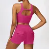 Active Sets Women Fitness Gym Set Push Up Workout Womens Sport Bra Shorts Outfit Two Piece For Sportswear Purple Rose Red