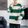 Felpe con cappuccio da uomo Felpe con cappuccio a righe oversize da uomo Autunno O-Collo Pullover tutto-fiammifero Stile coreano Hip-Hop Streetwear Donna Top