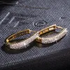 Iced out Paved Zirconia Hoop Earrings 18k Yellow Gold Filled Womens Huggie Earrings Sparkling Gift Pretty Jewelry280T