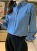 Kadın Bluzları Sonbahar Ofis Lady Bir Cep Gevşek Şifon Gömlek Kadınlar Uzun Kollu Tek Breasted Boyut Boyu Bouse Top Blusas Mujer