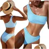 Womens Swimwear New Designer Bikini Set Swimsuit Pure Color Snake Cloth With One Shoder And High Waist Bikinis Y Women Skims Two Piece Dhpsh