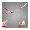 Cat Toys Pet Toy Cute Design Plastic Steel Wire Feather Teaser Wand for Cats Interactive Products 90cm Drop Delivery Home Garden Supp Otm5V