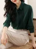 レディースブラウスシャツ高品質のシックアコーディオンプリーツブラウス女性長袖オフィスレディオルホワイトシャツ韓国ヴィンテージトップスブルザミュージャー230923