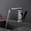 Bathroom Sink Faucets Gun Grey Basin Waterfall Faucet Solid Brass Mixer & Cold Single Handle Deck Mounted Lavatory Tap Black Gold