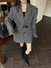 Kadınlar Suits Unxx Suit Ceket 2023 Sonbahar ve Kış Balıkçılığı Deseni Hong Kong Style Lace-Up Lady Trend Blazer Top