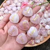 الحجر الطبيعي 25 ملم Rose Rose Quartz Crafts Ornament محفورة الحب ديكورات الزفاف الإبداعية