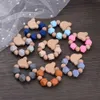 1PCSベビーシリコン看護ブレスレットTeether Toys Wooden Animal Beads Ring Teehn