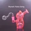 Groothandel Roze Lucky Cat Glazen Oliebrander Bong Waterpijp 14mm Gezamenlijke Zware Recycler Dab Rig Bong Draagbaar Beste Cadeau voor Roker met Mannelijke Glazen Oliebrander Pijp Dhl Gratis