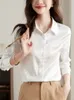 Damesblouses Overhemden Elegant Zwart Bedrukte Zijden Shirts Voor Dames Lange mouw Koreaans Modieus Informeel Wit Blouses Herfst Kantoor Dame Basic Tops 230923